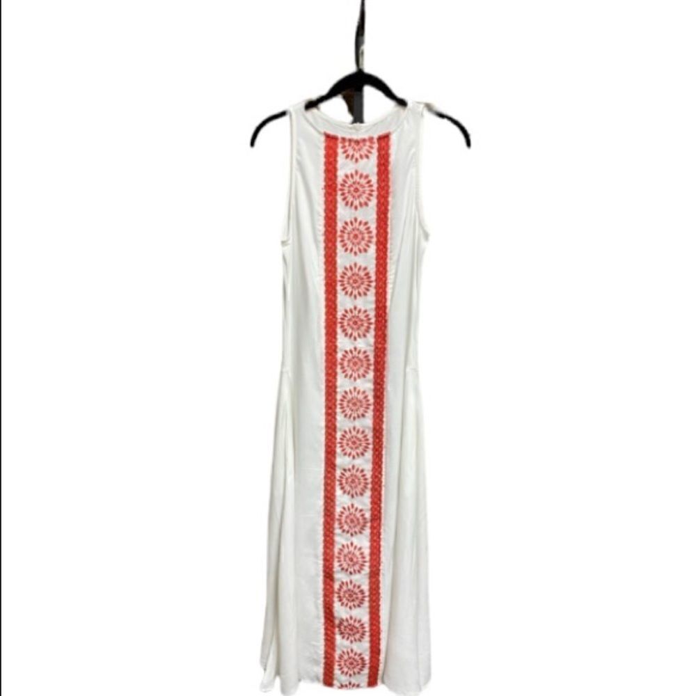 White & Red Embroidered Sleeveless MIDI Dress Size Small NWOT